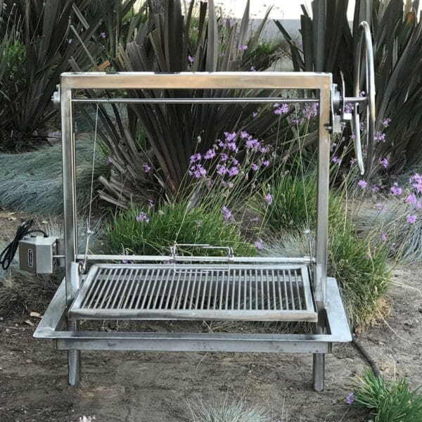 Argentinian style wood fired parrilla with rotisserie and stainless construction