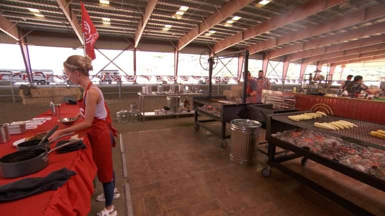 Bri master chef season 12 infront of Argentine Style BBQ Grill Pits