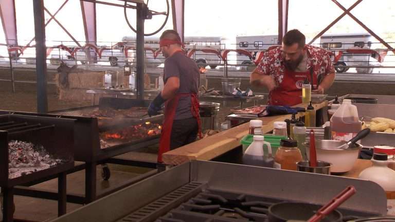 Derrick and Michael Master chef cooking on Santa Maria Style Grills