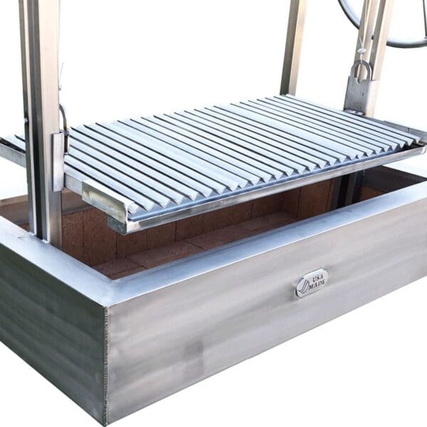 Argentinian Gaucho grill with V Grates and a front drip pan.