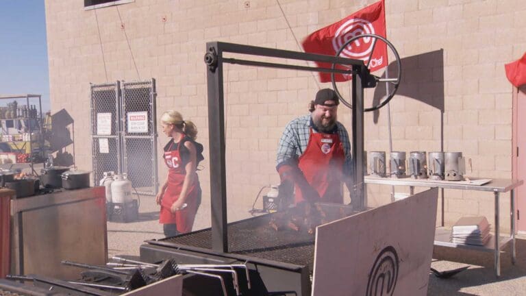 master chef red team cooking on santa maria grills